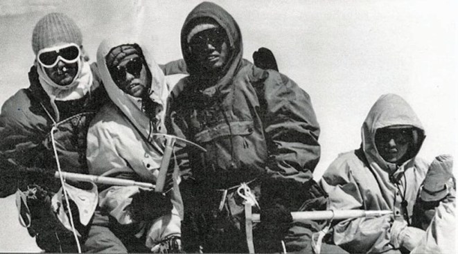 Dhaulagiri First Ascent - Kurt Diemberger, Albin Schelbert, Ngawang Dorje and Nima Dorje On Dhaulagiri Summit May 13, 1960