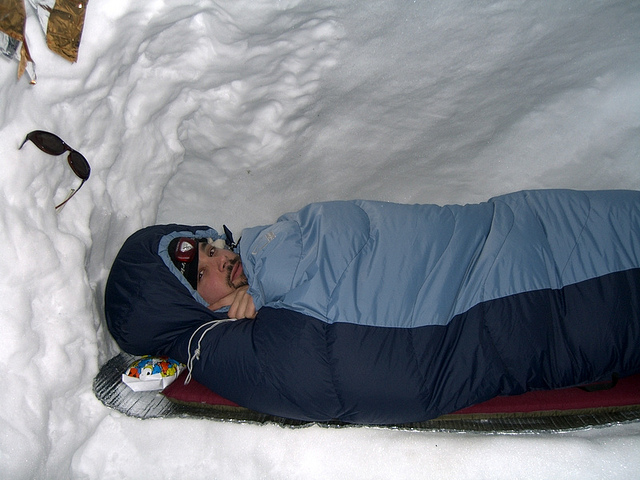 sleep bag snow cave